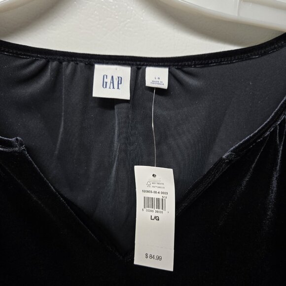 GAP Black Velvet Tiered Babydoll Dress Long Sleeve V-Neck Womens L Fairy Goth - Picture 2 of 7